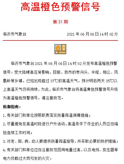 多地超37℃ 臨沂高溫預(yù)警升級(jí) 明后天高溫天氣仍將持續(xù)